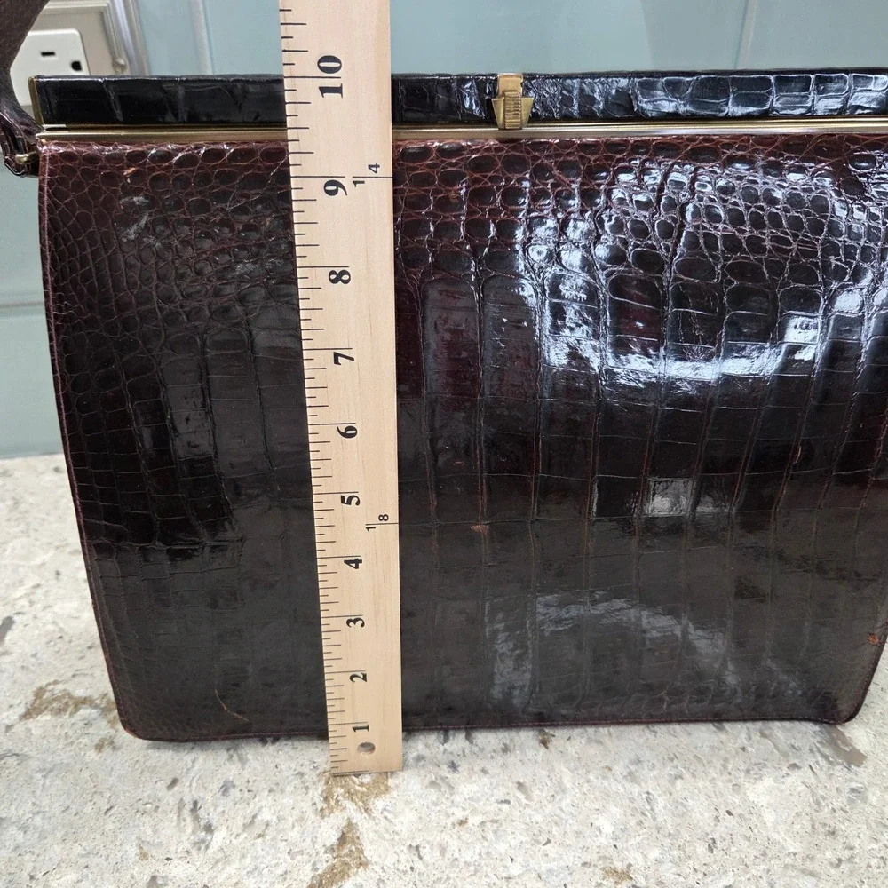 Vintage Sterling Genuine Crocodile Embossed‎ Leather Top Handle Handbag Brown